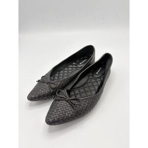 Birdies The Goldfinch Black Pewter Woven Raffia Ballet Flats Bow Women's 7.5